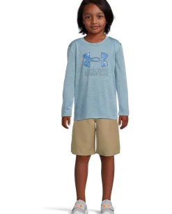 Clothing|Under Armour Kids Core Logo Twist Tech Long Sleeve (Little Kid) Blue Smoke