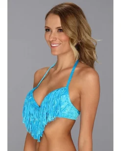 Swimwear|Swimsuits & Cover-Ups|Luli Fama Cosquillitas Underwire Top w/ Fringe Turquoise