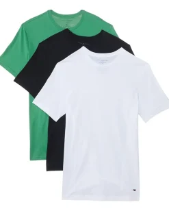Activewear|T-Shirts|Tommy Hilfiger Cotton Classic 3-Pack Crewneck Undershirts Valley Green/ Desert Sky/ White
