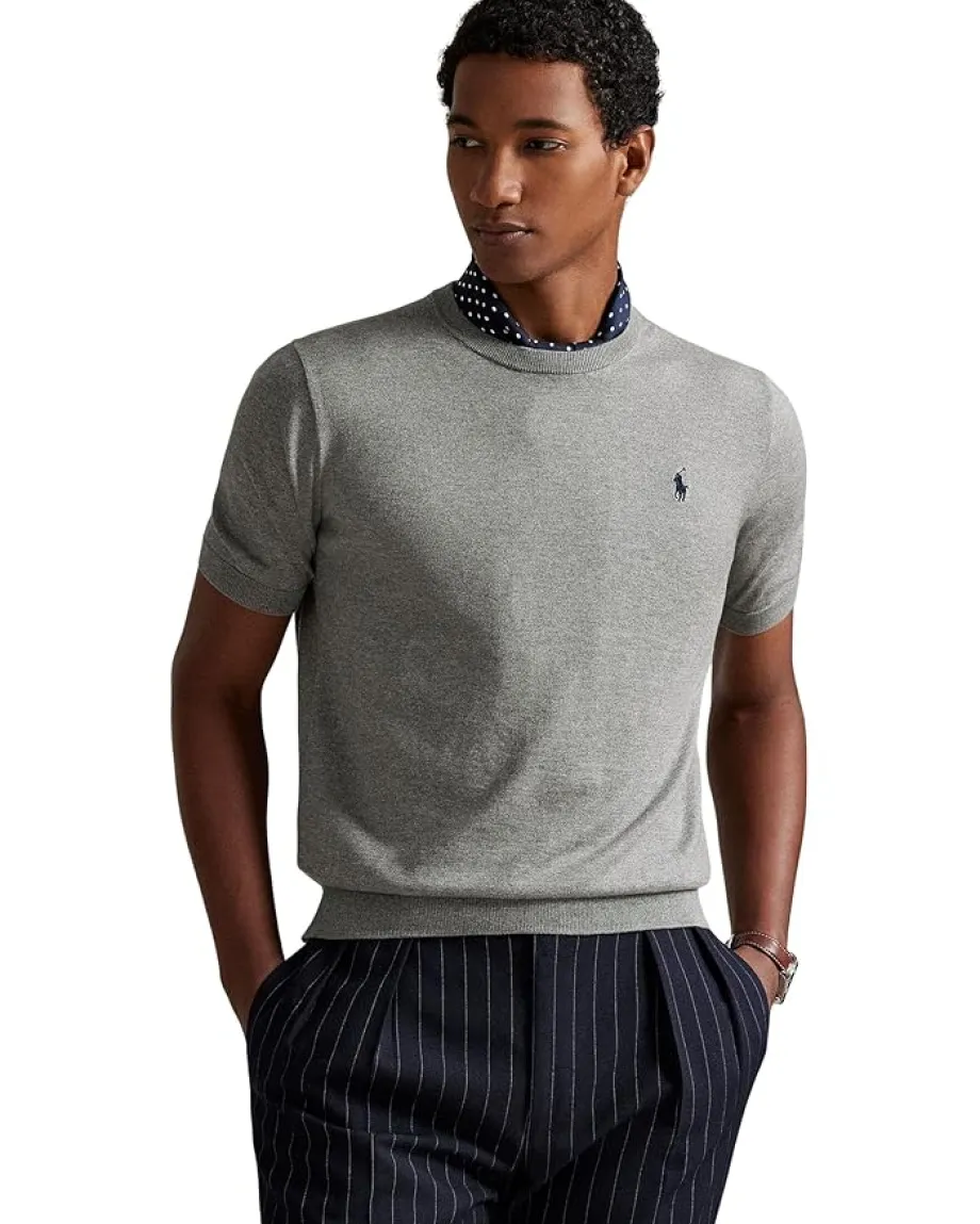 Activewear|Sweaters|Polo Ralph Lauren Cotton Crewneck Short-sleeve Sweater Fawn Grey Heather