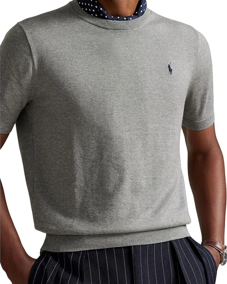 Activewear|Sweaters|Polo Ralph Lauren Cotton Crewneck Short-sleeve Sweater Fawn Grey Heather