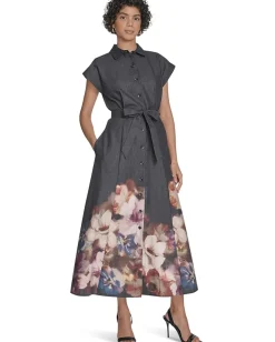 Calvin Klein Dresses|Dresses<Cotton Floral Border Midi Black Multi
