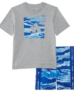 adidas Kids Clothing<Cotton Heather Tee & Aop Camo Short Set (Infant) Medium Grey Heather
