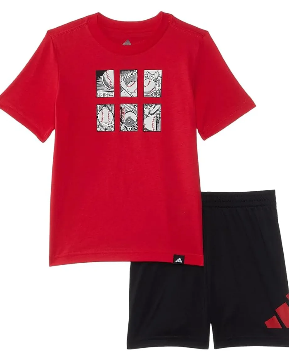 adidas Kids Clothing<Cotton Tee & Logo Short Set (Infant) Pure Ruby