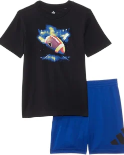 adidas Kids Clothing<Cotton Tee & Logo Shorts Set (Toddler/Little Kid) Black Adi