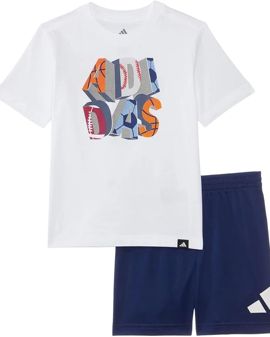 adidas Kids Clothing<Cotton Tee & Logo Shorts Set (Toddler/Little Kid) White