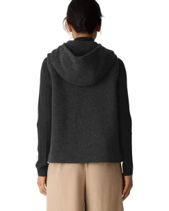 Eileen Fisher Cozy Recycled Wool Boucle Hooded Vest Charcoal Outlet