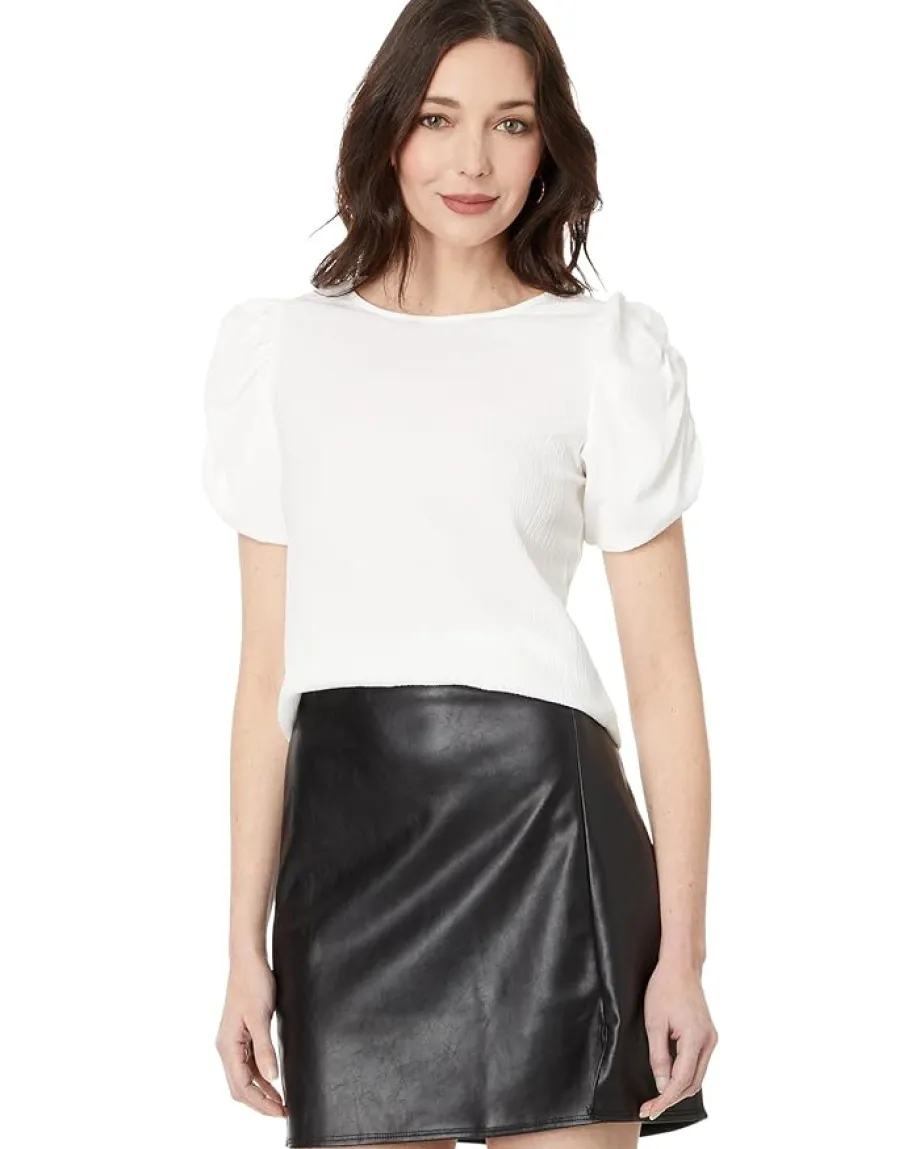 Women Vince Camuto Crew Neck Gathered Puff Sleeve Blouse