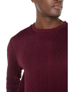 Activewear|T-Shirts|Liverpool Los Angeles Crew Neck Pullover Cable Jacquard Knit Burgundy