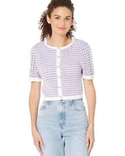 Sweaters|BCBGeneration Crochet Sweater Top V1VX3S01 Lilac/White