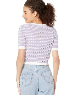 Sweaters|BCBGeneration Crochet Sweater Top V1VX3S01 Lilac/White