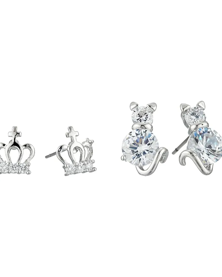 Jewelry|Jewelry|Betsey Johnson Cubic Zirconia Cat Crown Duo Stud Earrings Crystal