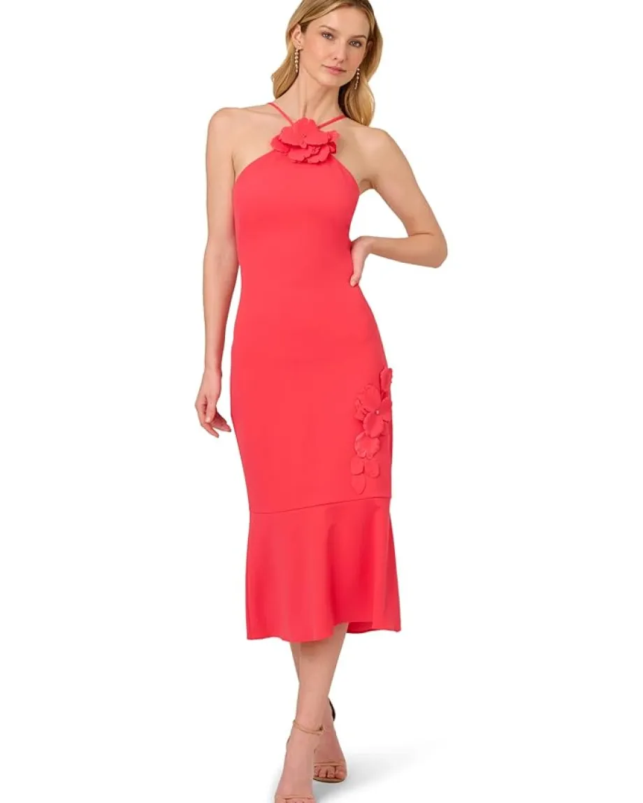 Adrianna Papell 3d Flower Halter Midi Dress Beach Rose Clearance