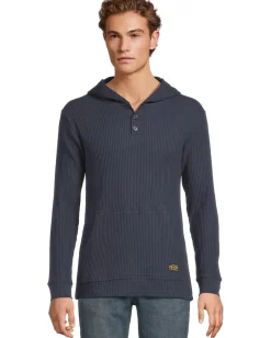 RVCA Dayshift Thermal Hooded Henley Moody Blue New