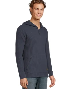 RVCA Dayshift Thermal Hooded Henley Moody Blue New