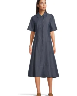 Vince Dresses|Dresses<Denim Short Sleeve Shirt Dress Deep Indigo