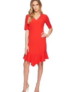 Women Maggy London Elbow Sleeve Ruffle Flounce Dress