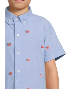 Clothing|Janie and Jack Embroidered Flag Icon Shirt (Toddler/Little Kid/Big Kid) Blue