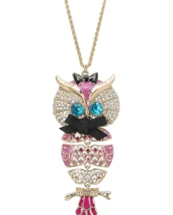 Jewelry|Jewelry|Betsey Johnson Enchanted Forest Owl Pendant Long Necklace Pink