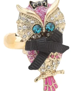 Betsey Johnson Enchanted Forest Owl Stretch Ring Pink Outlet