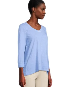 Elliott Lauren Enzyme Wash Jersey - V neck -3/4 Sleeve Tee Denim Best