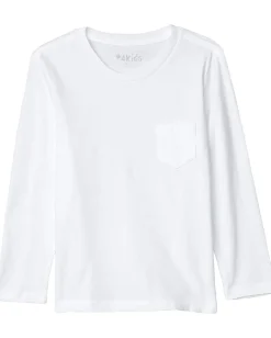 #4kids Essential Pocket Long Sleeve T-Shirt (Little Kids/Big Kids) White New