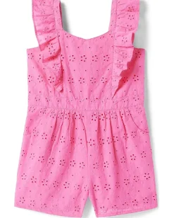 Janie and Jack Clothing<Eyelet Romper (Toddler/Little Kids/Big Kids) Pink