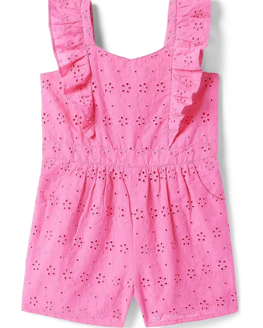 Janie and Jack Clothing<Eyelet Romper (Toddler/Little Kids/Big Kids) Pink