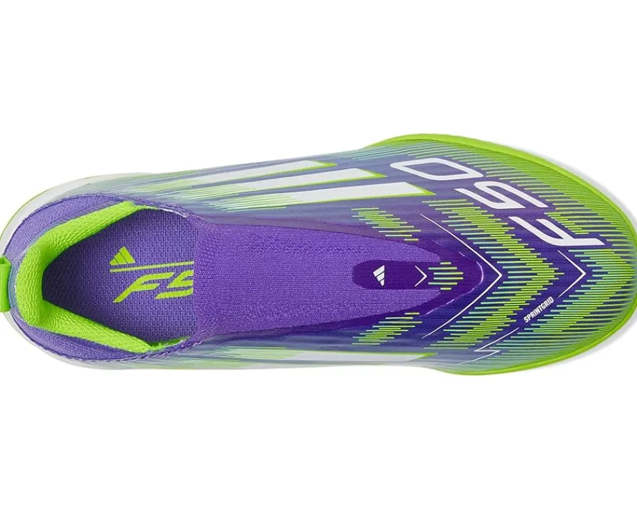 adidas Kids Shoes<F50 League Laceless Turf Cleats (Little Kid/Big Kid) Purple Rush/White/Lucid Lemon