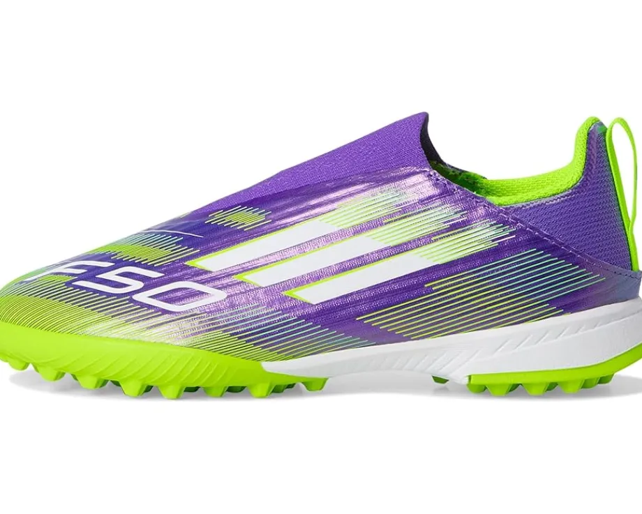 adidas Kids Shoes<F50 League Laceless Turf Cleats (Little Kid/Big Kid) Purple Rush/White/Lucid Lemon
