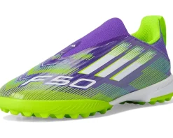 adidas Kids Shoes<F50 League Laceless Turf Cleats (Little Kid/Big Kid) Purple Rush/White/Lucid Lemon