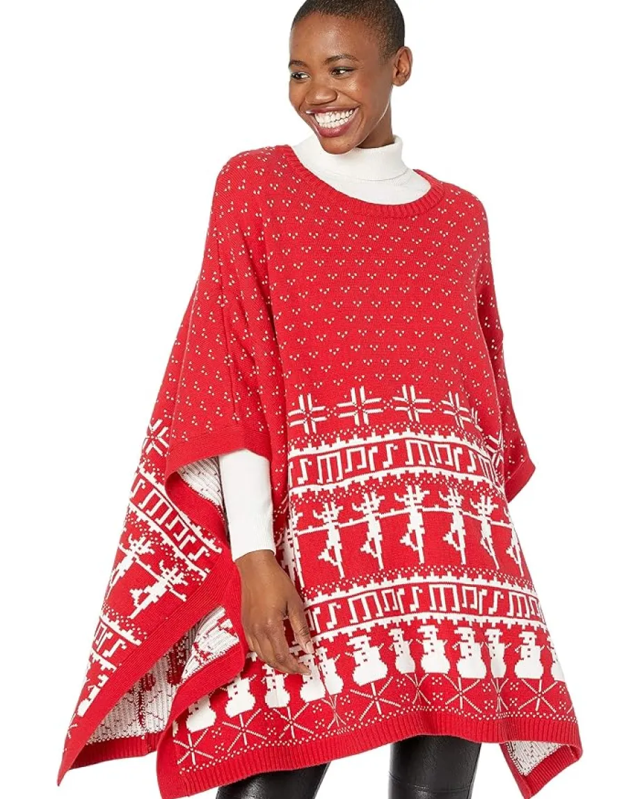 Whoopi Fair Isle Knit Cape Red Clearance