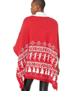 Whoopi Fair Isle Knit Cape Red Clearance