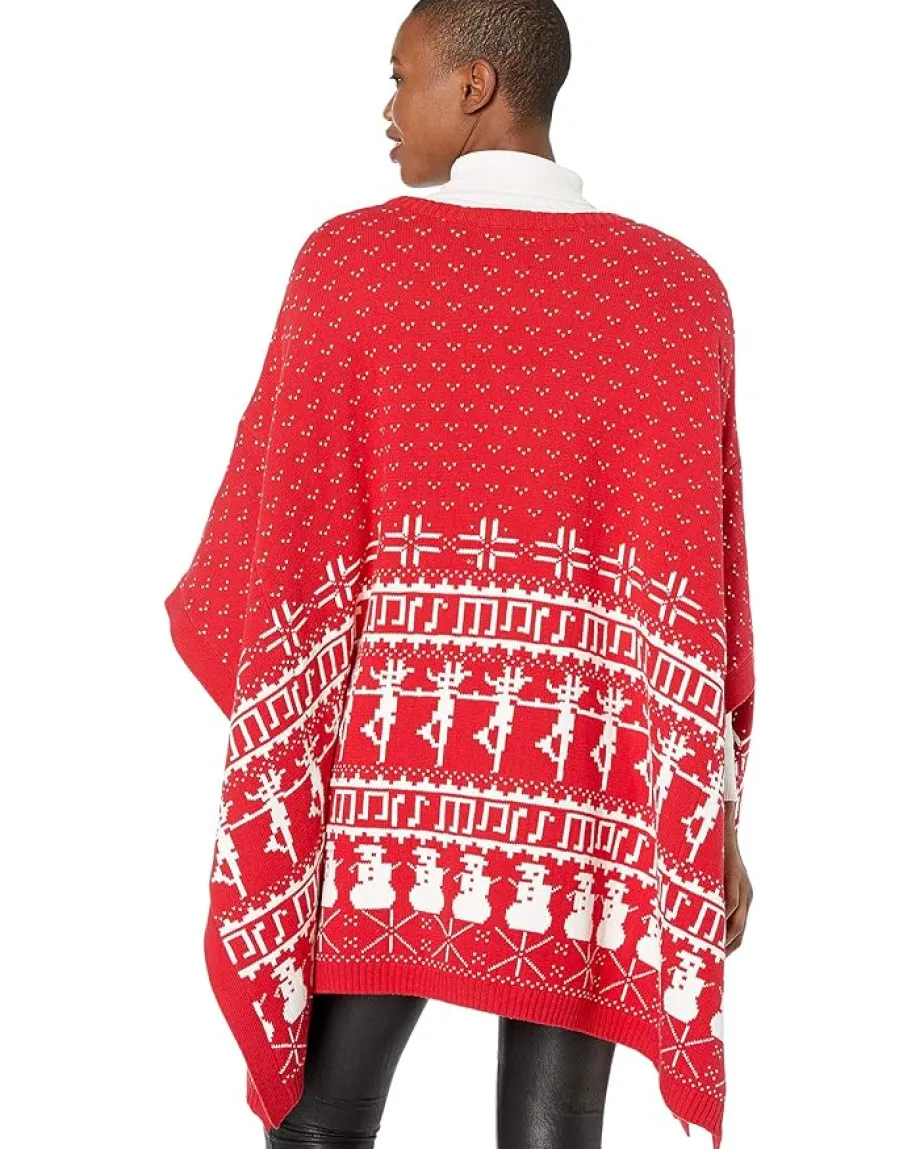 Whoopi Fair Isle Knit Cape Red Clearance