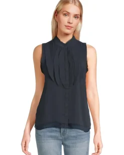 NIC+ZOE Falling Chiffon Woven Tank Dark Indigo Discount