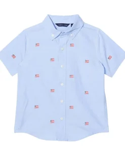 Clothing|Janie and Jack Flag Embroidered Oxford Button-Up (Toddler/Little Kids/Big Kids) Multicolor