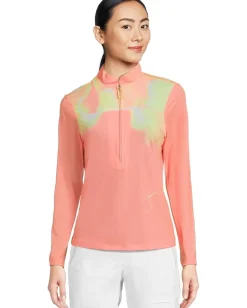 Activewear|Shirts & Tops|Jamie Sadock Flare Print Long Sleeve Sunsense 1/4 Zip Top Orange