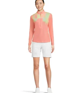 Activewear|Shirts & Tops|Jamie Sadock Flare Print Long Sleeve Sunsense 1/4 Zip Top Orange