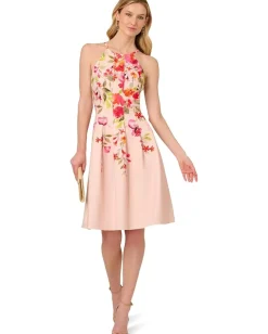 Adrianna Papell Dresses|Dresses<Floral Border Short Dress Champagne Multi