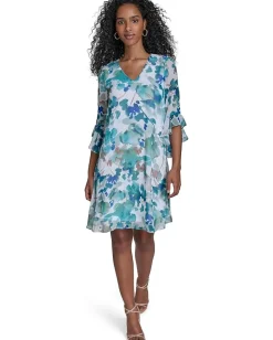 Women Calvin Klein Floral Chiffon Shift Dress