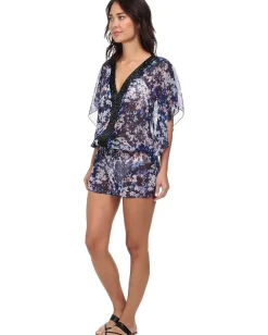 Badgley Mischka Floriana Beaded Tunic Cover-Up Multi Online