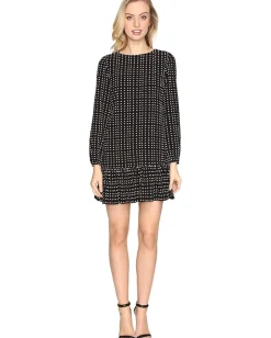 Tahari by ASL Flounced Hem Dot Print Crepe Dress Black/White Sale