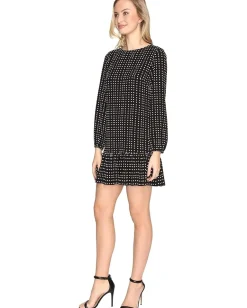 Tahari by ASL Flounced Hem Dot Print Crepe Dress Black/White Sale