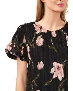CeCe Flowy Pleated Blouse Rich Black Hot