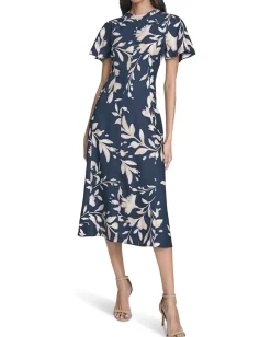 Women Calvin Klein Flutter Sleeve Floral Midi