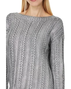 Elliott Lauren Sweaters<Foiled Cable - Cable Sweater with Foil Coating Silver