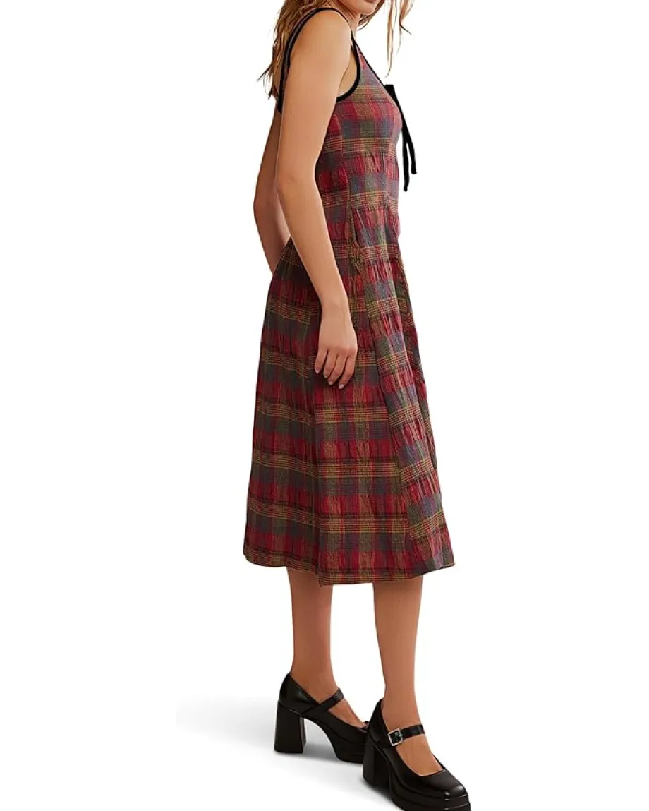 Dresses|Dresses|Free People Freya Plaid Midi Cherry Combo