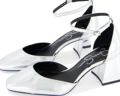 Heels|Heels|Jessica Simpson Fulian Ankle Strap Block Heel Pump Silver