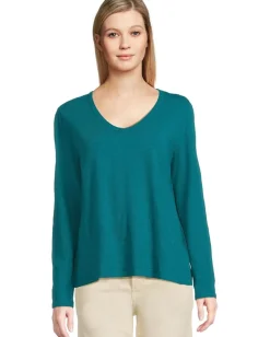 Shirts & Tops|Shirts & Tops|Elliott Lauren Garment Dye Tees - Long Sleeve V-Neck Knit Top Teal