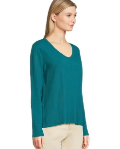 Shirts & Tops|Shirts & Tops|Elliott Lauren Garment Dye Tees - Long Sleeve V-Neck Knit Top Teal